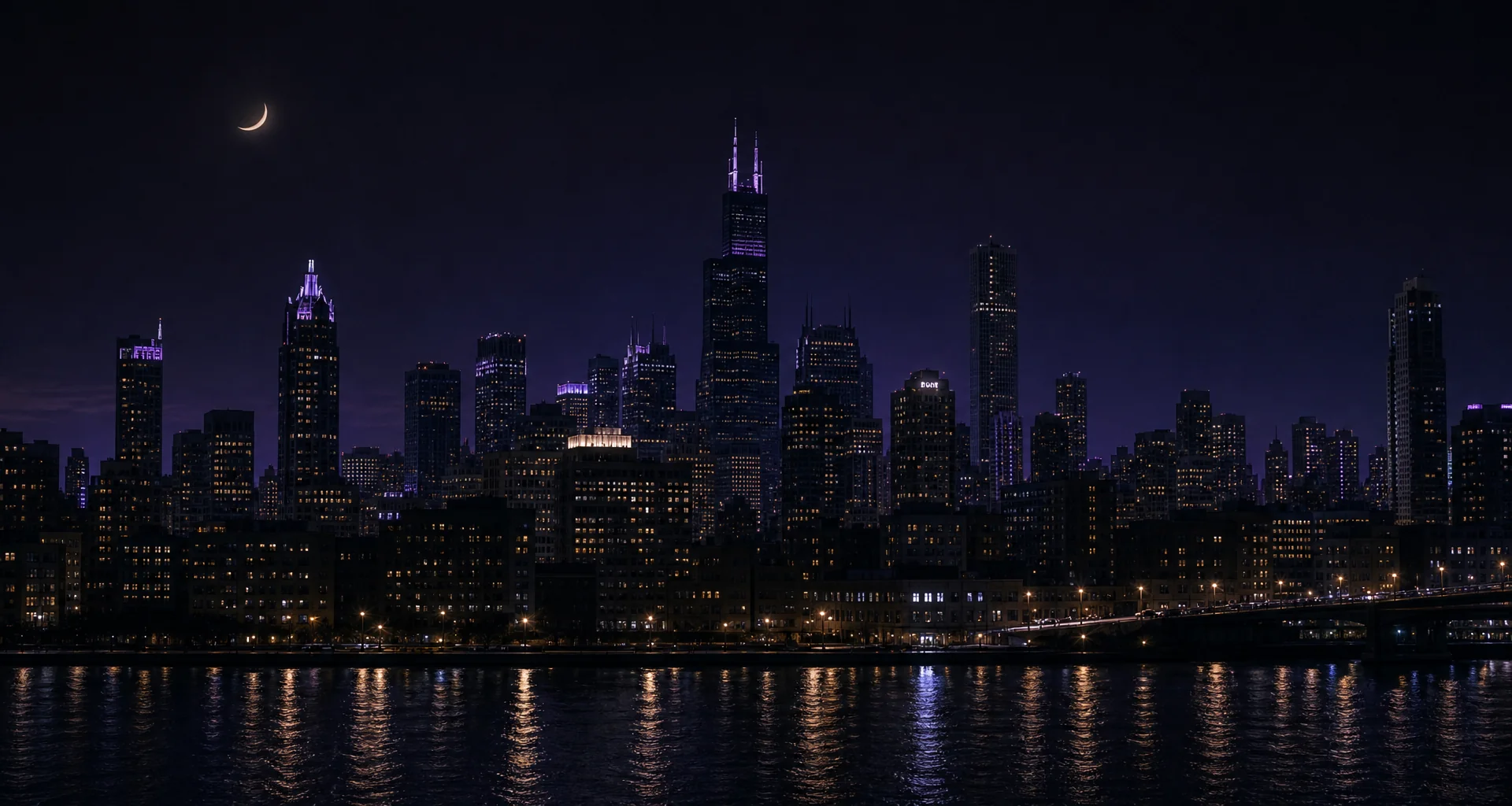 Nighttime Twin Cities skyline and highway reflections